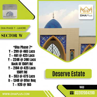 1 Kanal Residential Plot for Sale in Sector W, DHA Phase 7, Lahore - (BP-44960)