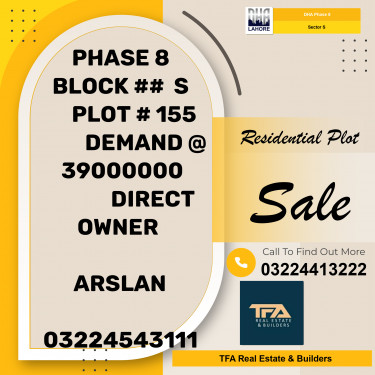 1 Kanal Residential Plot for Sale in Sector S, DHA Phase 8, Lahore - (BP-44982)