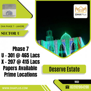 1 Kanal Residential Plot for Sale in Sector U, DHA Phase 7, Lahore - (BP-45916)