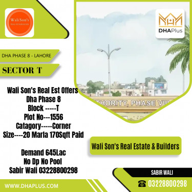 20 Marla Residential Plot for Sale in Sector T, DHA Phase 8, Lahore - (BP-46094)