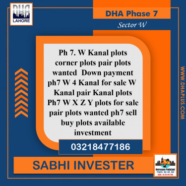 1 Kanal Required Residential Plot in Sector W, DHA Phase 7, Lahore - (BP-46130)