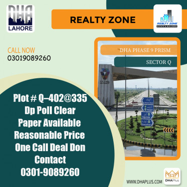 1 Kanal Residential Plot for Sale in Sector Q, DHA Phase 9 Prism, Lahore - (BP-46142)