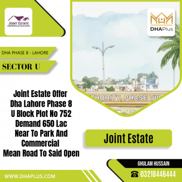 20 Marla Residential Plot for Sale in Sector U, DHA Phase 8, Lahore - (BP-46263)