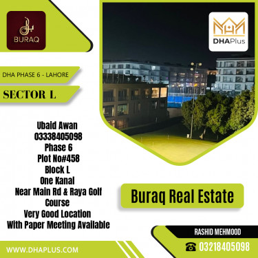 1 Kanal Residential Plot for Sale in Sector L, DHA Phase 6, Lahore - (BP-46673)