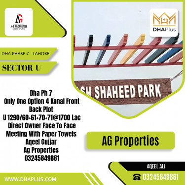 4 Kanal Residential Plot for Sale in Sector U, DHA Phase 7, Lahore - (BP-47697)