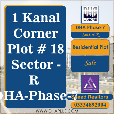 1 Kanal Residential Plot for Sale in Sector R, DHA Phase 7, Lahore - (BP-47963)
