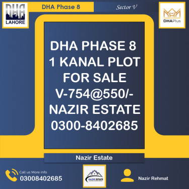 1 Kanal Residential Plot for Sale in Sector V, DHA Phase 8, Lahore - (BP-48068)