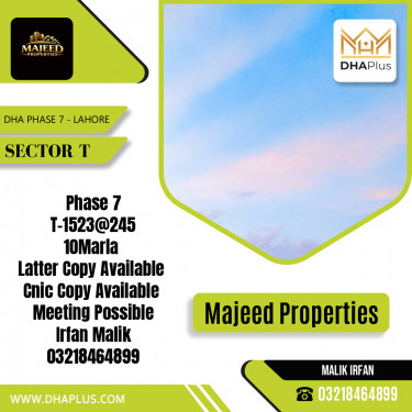 10 Marla Residential Plot for Sale in Sector T, DHA Phase 7, Lahore - (BP-48482)