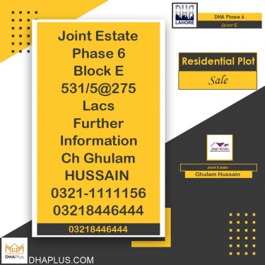 10 Marla Residential Plot for Sale in Sector E, DHA Phase 6, Lahore - (BP-48891)
