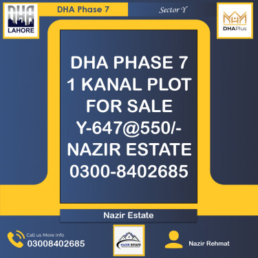 1 Kanal Residential Plot for Sale in Sector Y, DHA Phase 7, Lahore - (BP-49083)