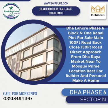 1 Kanal Residential Plot for Sale in Sector N, DHA Phase 6, Lahore - (BP-49115)