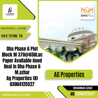 1 Kanal Residential Plot for Sale in Sector M, DHA Phase 6, Lahore - (BP-49193)