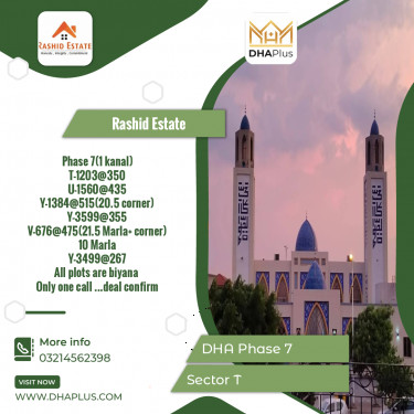 1 Kanal Residential Plot for Sale in Sector T, DHA Phase 7, Lahore - (BP-49198)