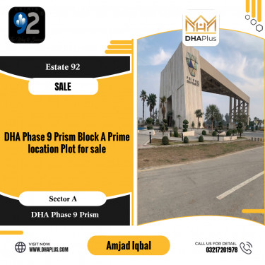 20 Marla Residential Plot for Sale in Sector A, DHA Phase 9 Prism, Lahore - (BP-49258)