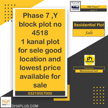 20 Marla Residential Plot for Sale in Sector Y, DHA Phase 7, Lahore - (BP-49274)