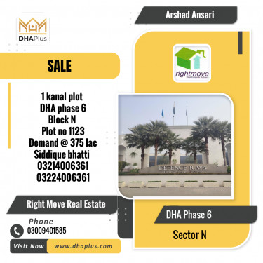 1 Kanal Residential Plot for Sale in Sector N, DHA Phase 6, Lahore - (BP-49368)