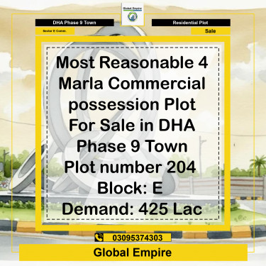 4 Marla Residential Plot for Sale in Sector E Commercial, DHA Phase 9 Town, Lahore - (BP-49728)