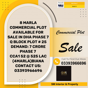 8 Marla Commercial Plot for Sale in Sector Q, DHA Phase 7, Lahore - (BP-49746)