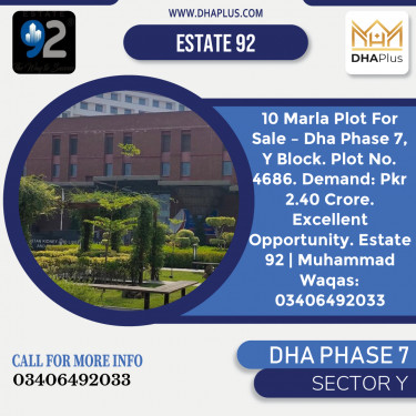 10 Marla Residential Plot for Sale in Sector Y, DHA Phase 7, Lahore - (BP-49752)