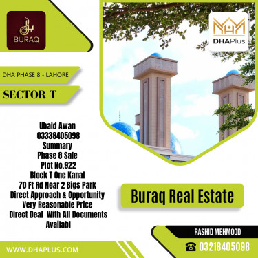 1 Kanal Residential Plot for Sale in Sector T, DHA Phase 8, Lahore - (BP-49954)