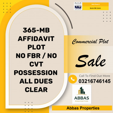 8 Marla Commercial Plot for Sale in Sector MB Commercial, DHA Phase 6, Lahore - (BP-50117)