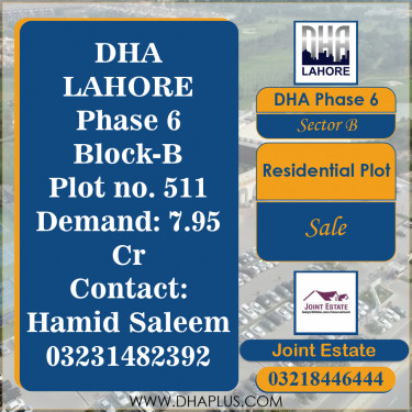 1 Kanal Residential Plot for Sale in Sector B, DHA Phase 6, Lahore - (BP-50416)