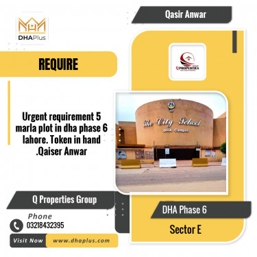 5 Marla Required Residential Plot in Sector E, DHA Phase 6, Lahore - (BP-50484)