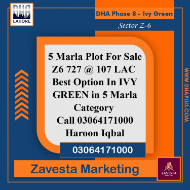 5 Marla Residential Plot for Sale in Sector Z-6, DHA Phase 8 - Ivy Green, Lahore - (BP-50604)