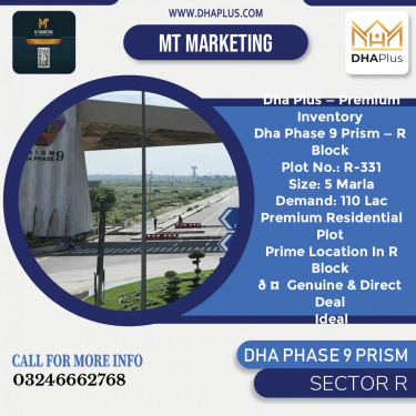 5 Marla Residential Plot for Sale in Sector R, DHA Phase 9 Prism, Lahore - (BP-50678)