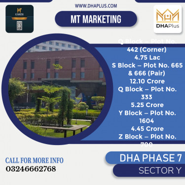 1 Kanal Residential Plot for Sale in Sector Y, DHA Phase 7, Lahore - (BP-51101)