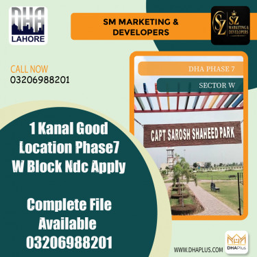 1 Kanal Residential Plot for Sale in Sector W, DHA Phase 7, Lahore - (BP-51189)