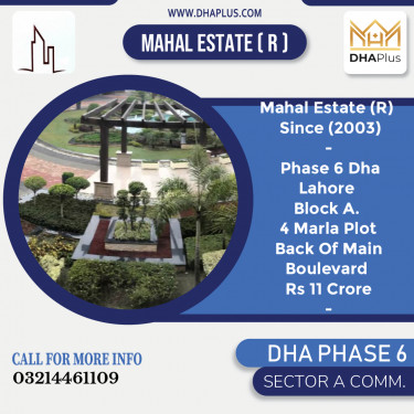 4 Marla Commercial Plot for Sale in Sector A Commercial, DHA Phase 6, Lahore - (BP-51284)